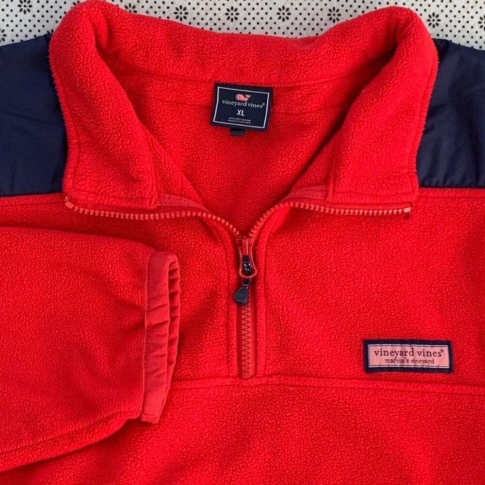 Vineyard Vines Quarter Zip Fleece Pullover XL Red Navy Colorblock Whale